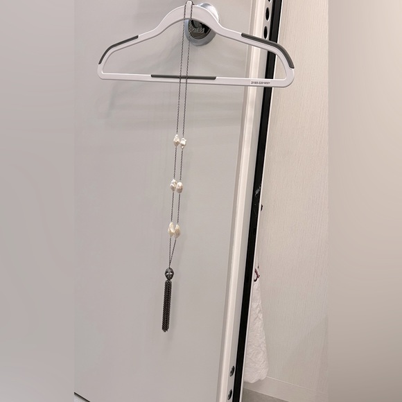 Indian black diamond tassle necklace w pearls & dark silver tassle - Picture 2 of 6